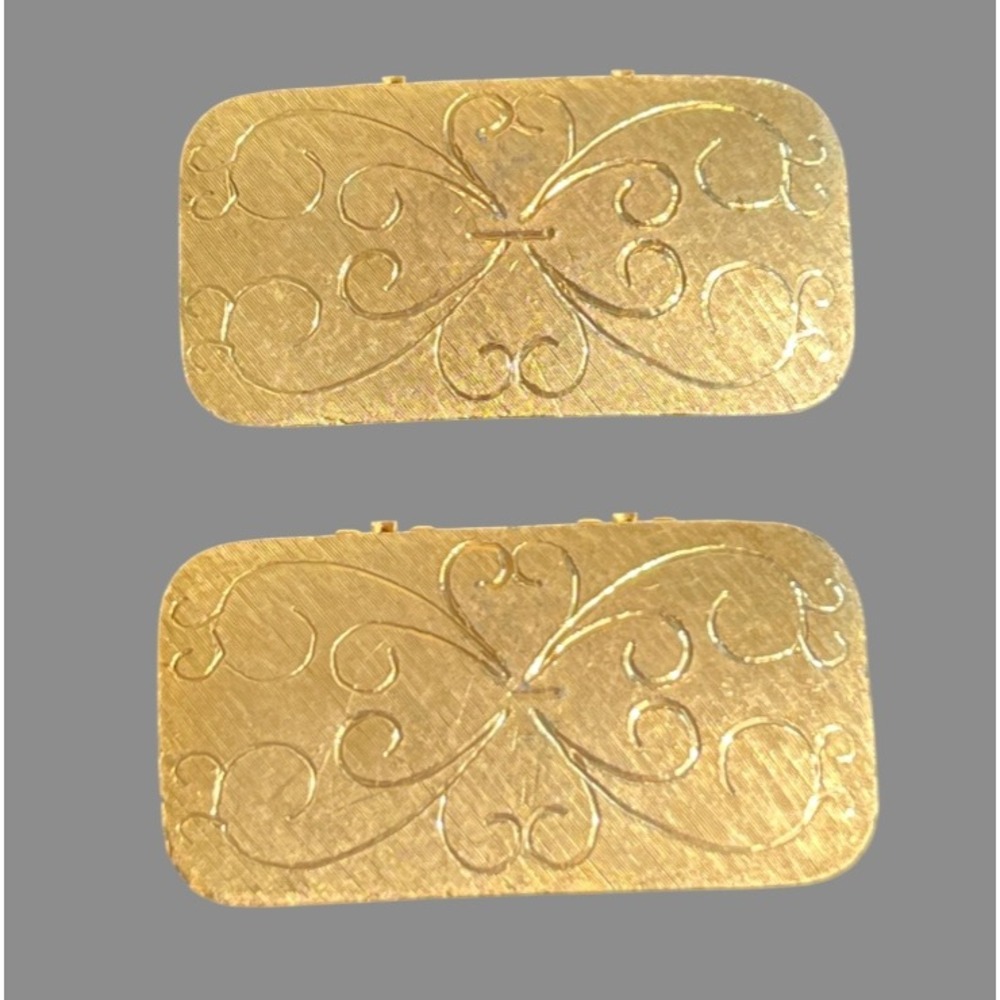 Vintage TIP TOE SHOE CLIPS Brushed Gold Tone Etched Scroll Pattern Fancy 80's!